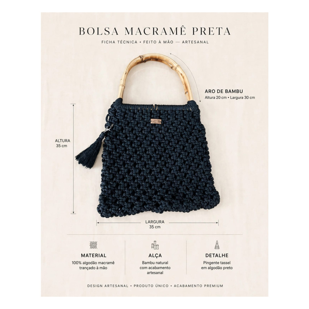 Bolsa Macramê Preta Artesanal Bonita